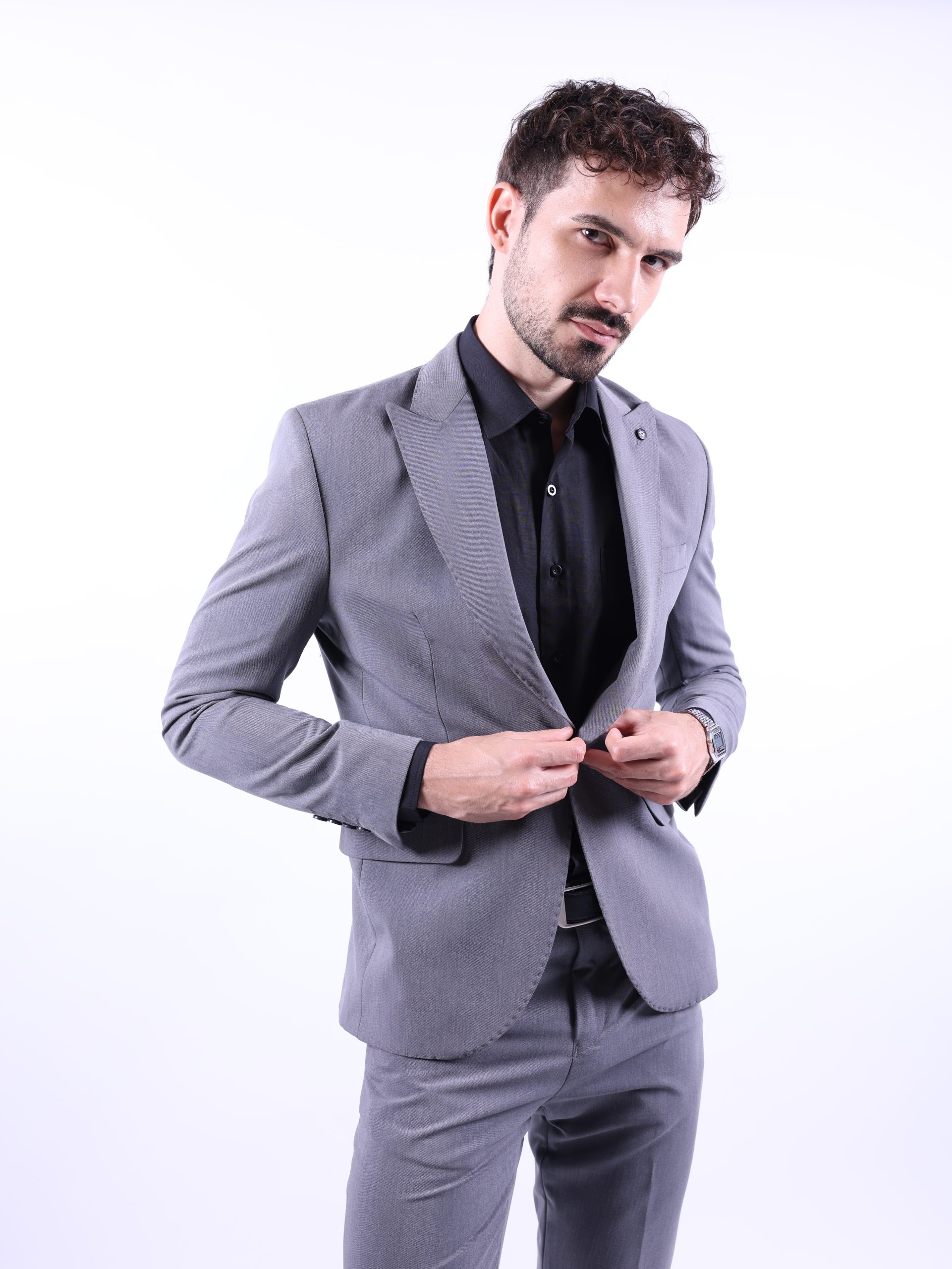 Dark Grey Lycra Formal Suit - Image 3