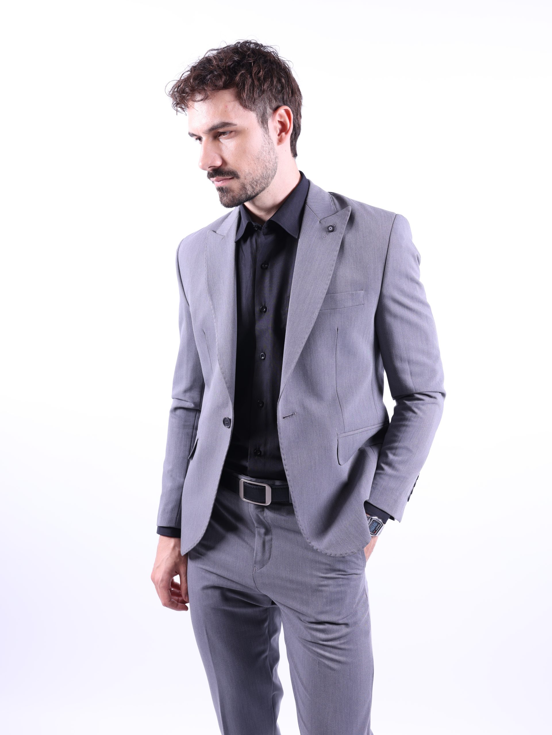 Dark Grey Lycra Formal Suit - Image 5