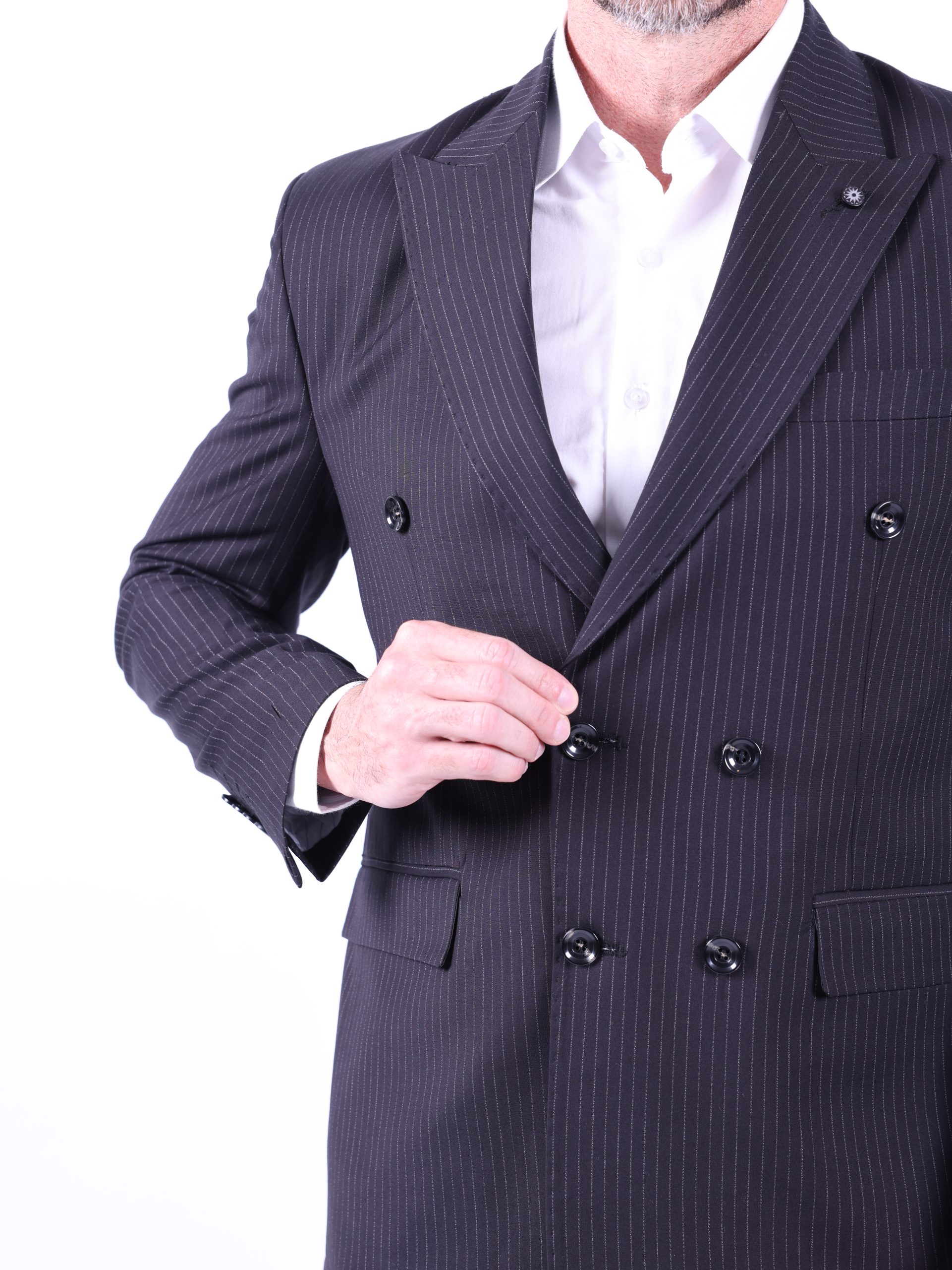 Black pinstriped double-breasted suit - Image 4