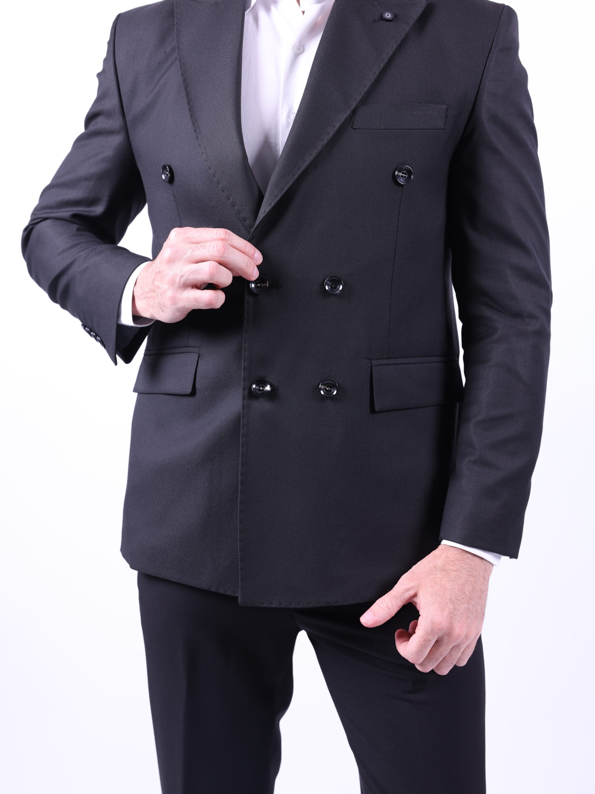 Black double-breasted peak lapel suit - Image 7