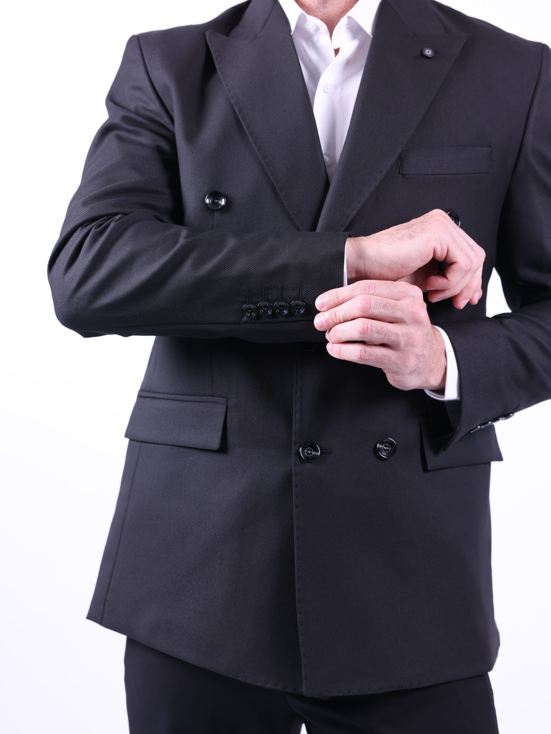 Black double-breasted peak lapel suit - Image 2