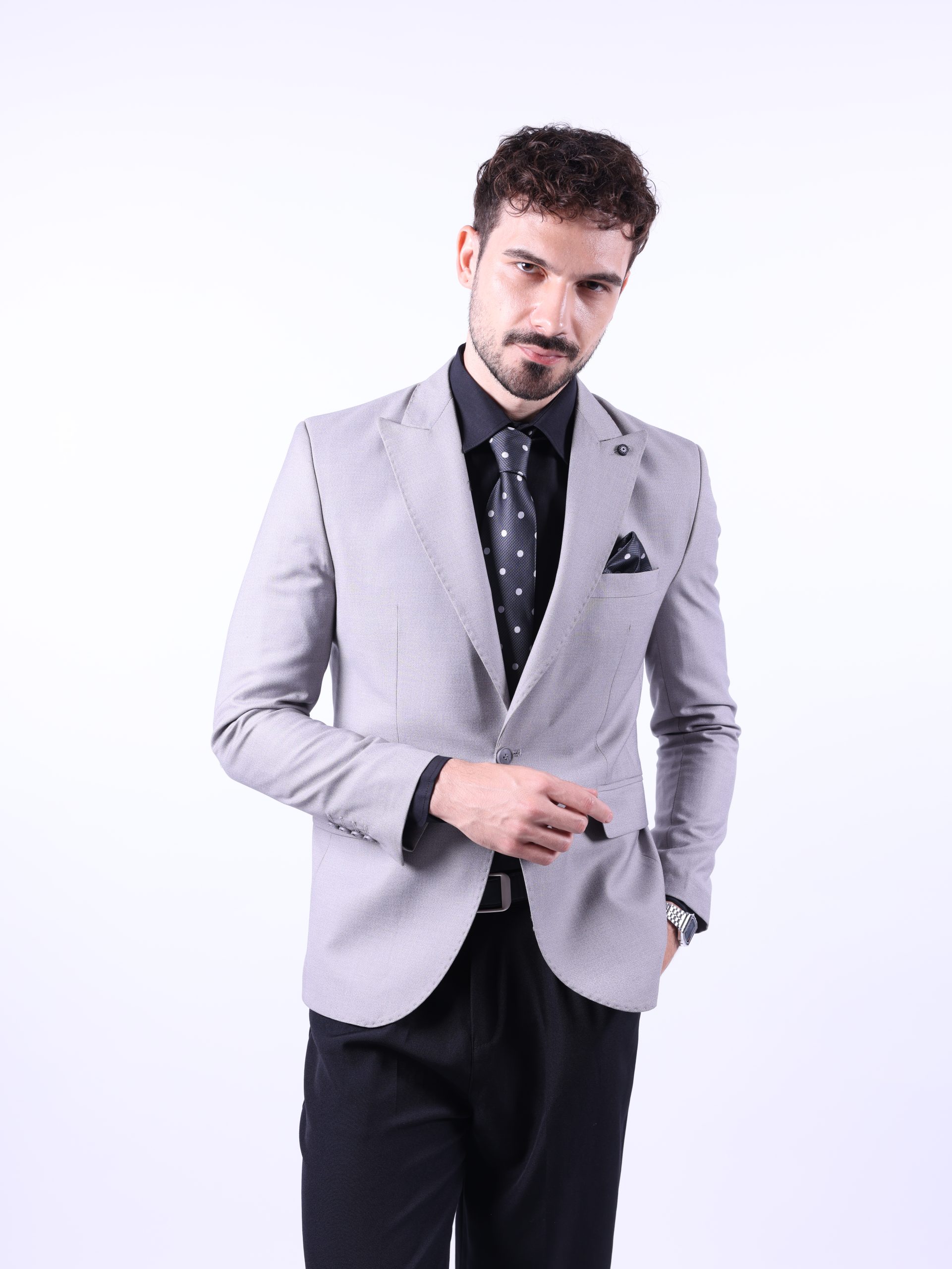Light Grey Patterned Blazer - Image 2