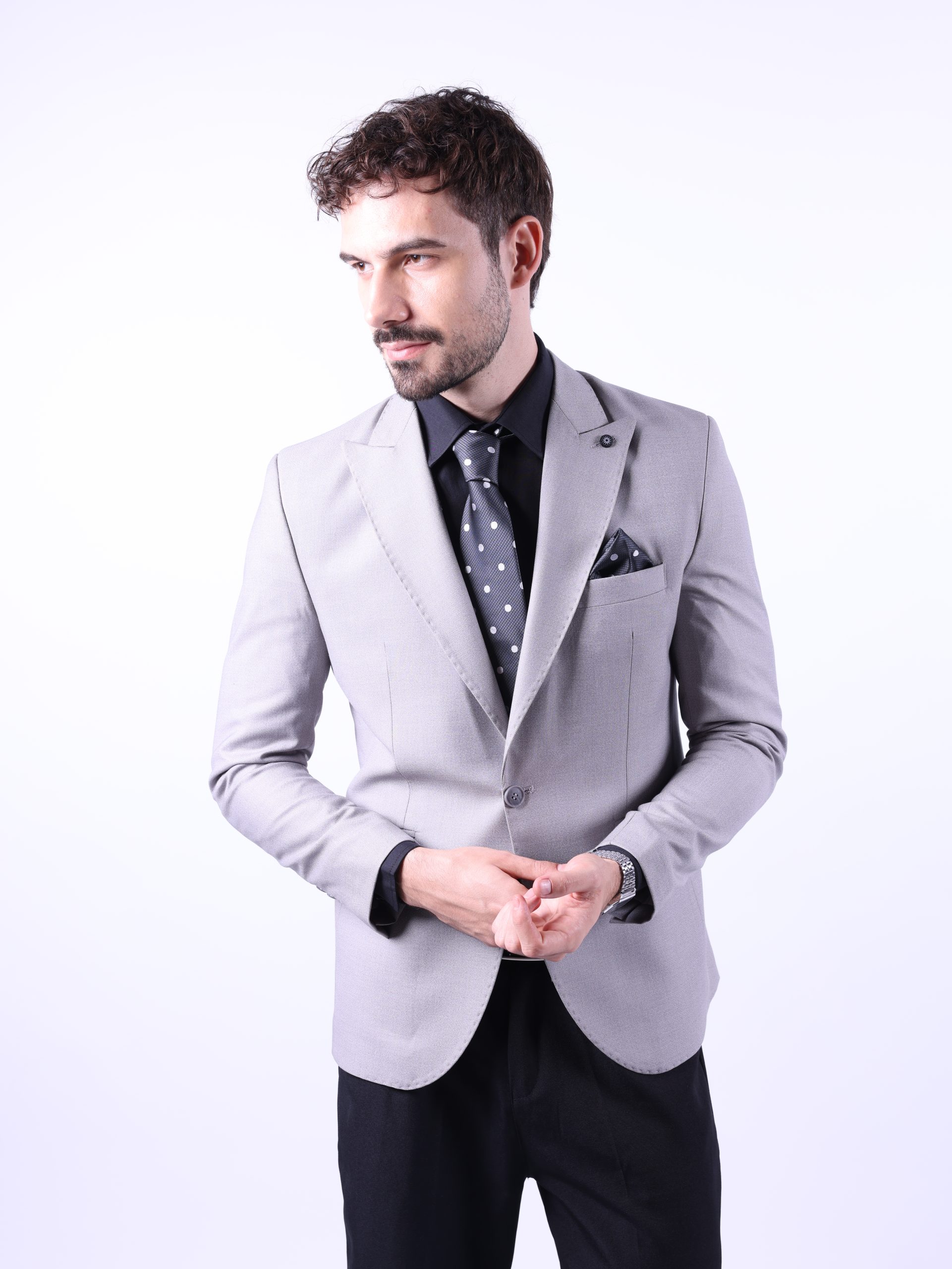 Light Grey Patterned Blazer - Image 3