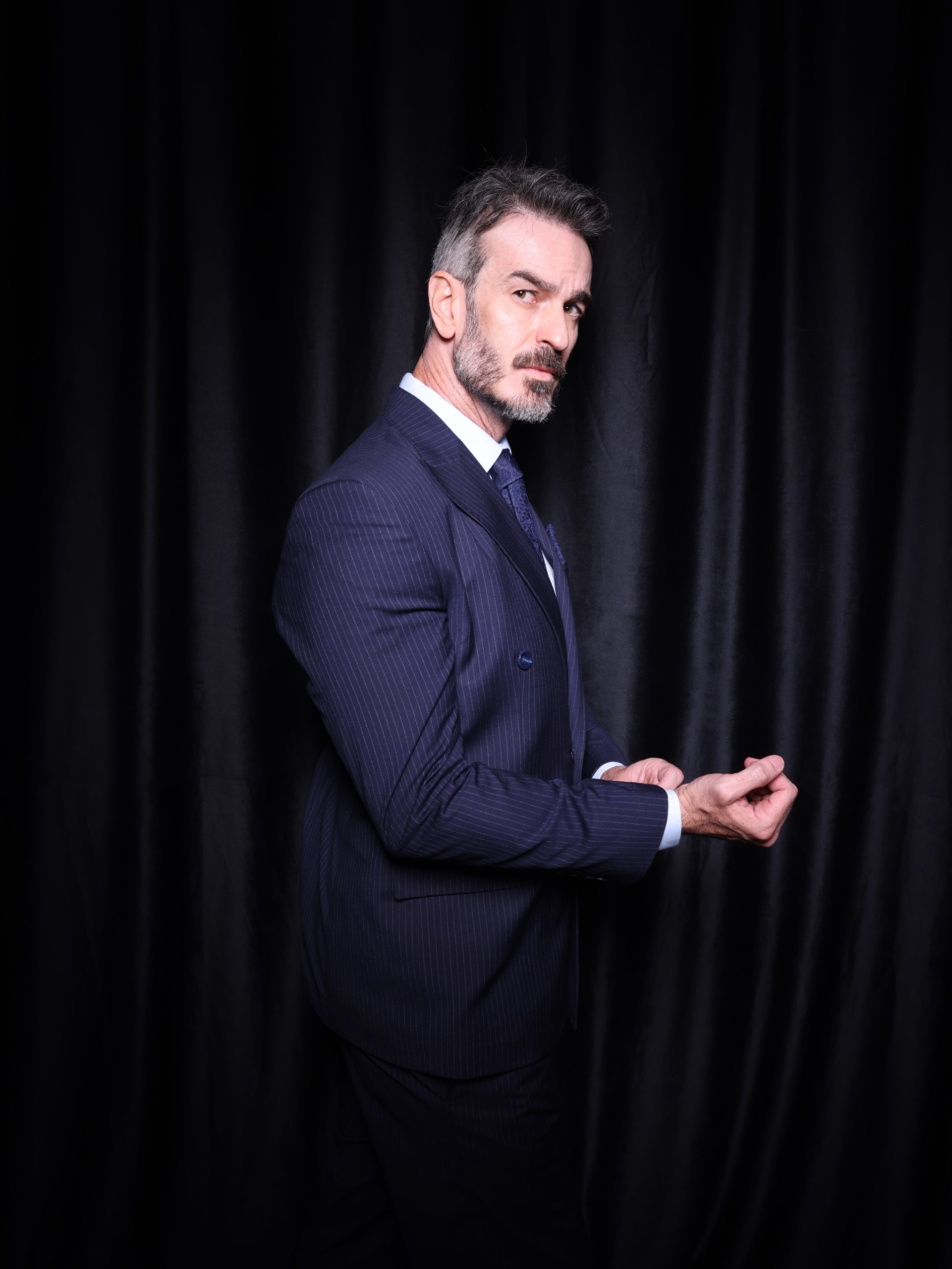 Navy pinstriped double-breasted suit - Image 2
