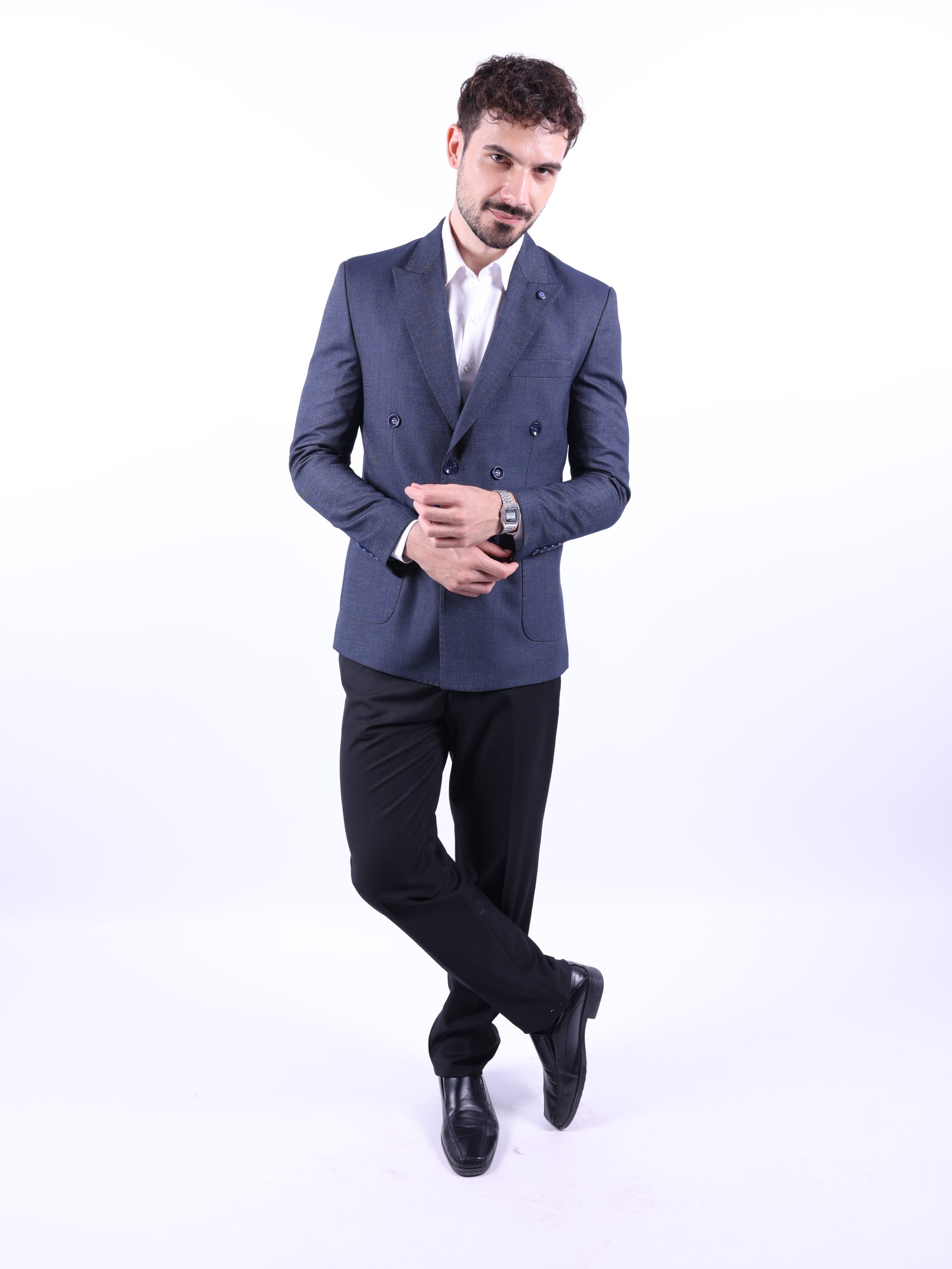 Navy blue double breasted jeans blazer - Image 2