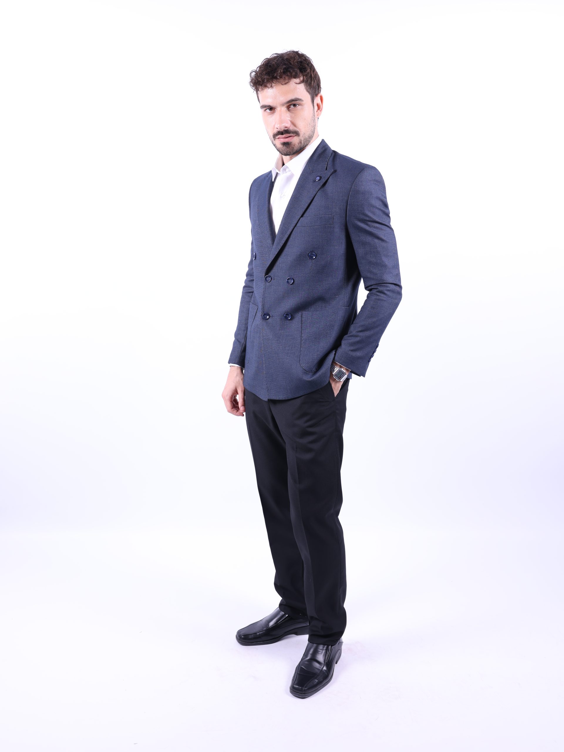 Navy blue double breasted jeans blazer - Image 3