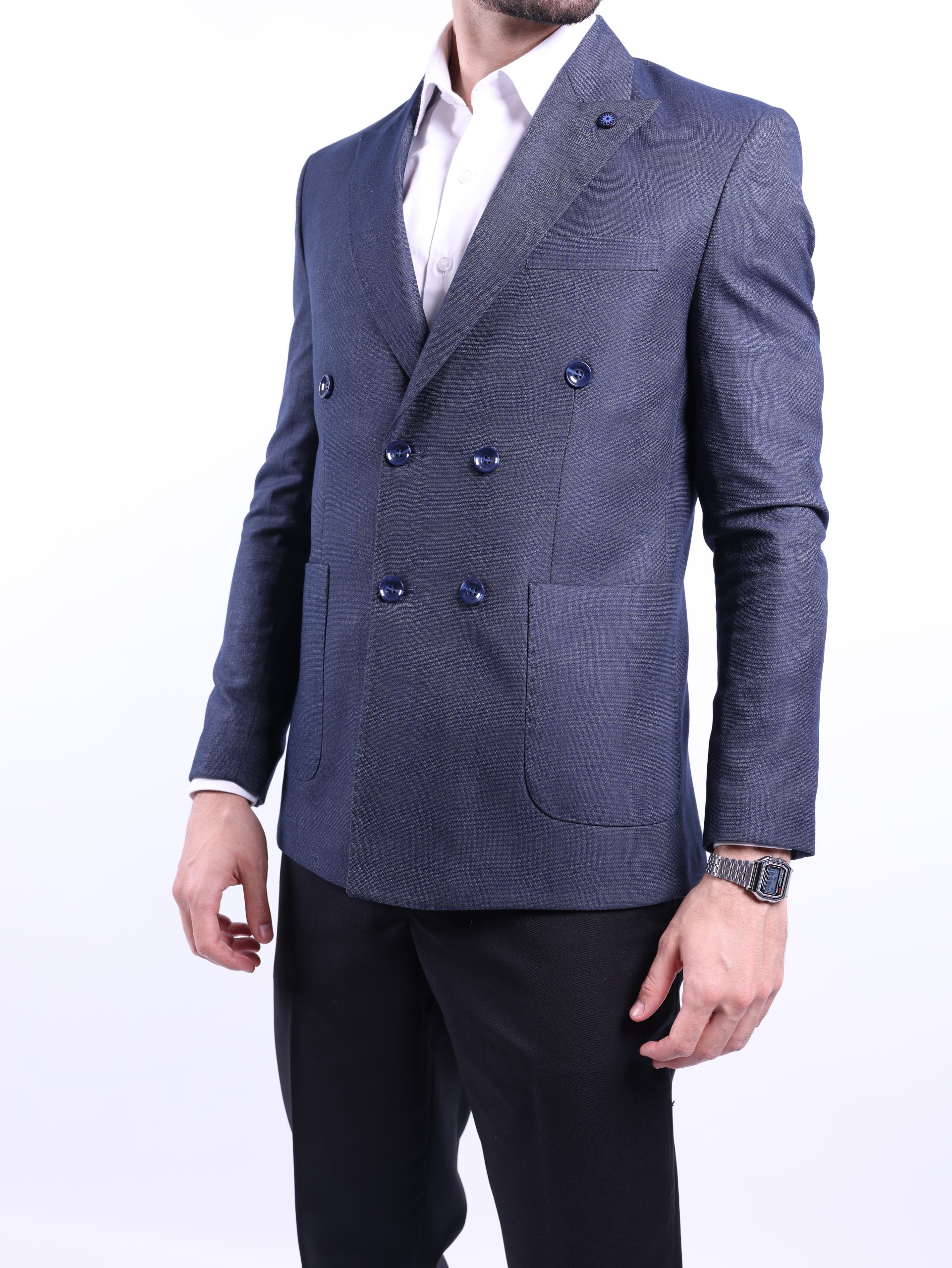 Navy blue double breasted jeans blazer - Image 4