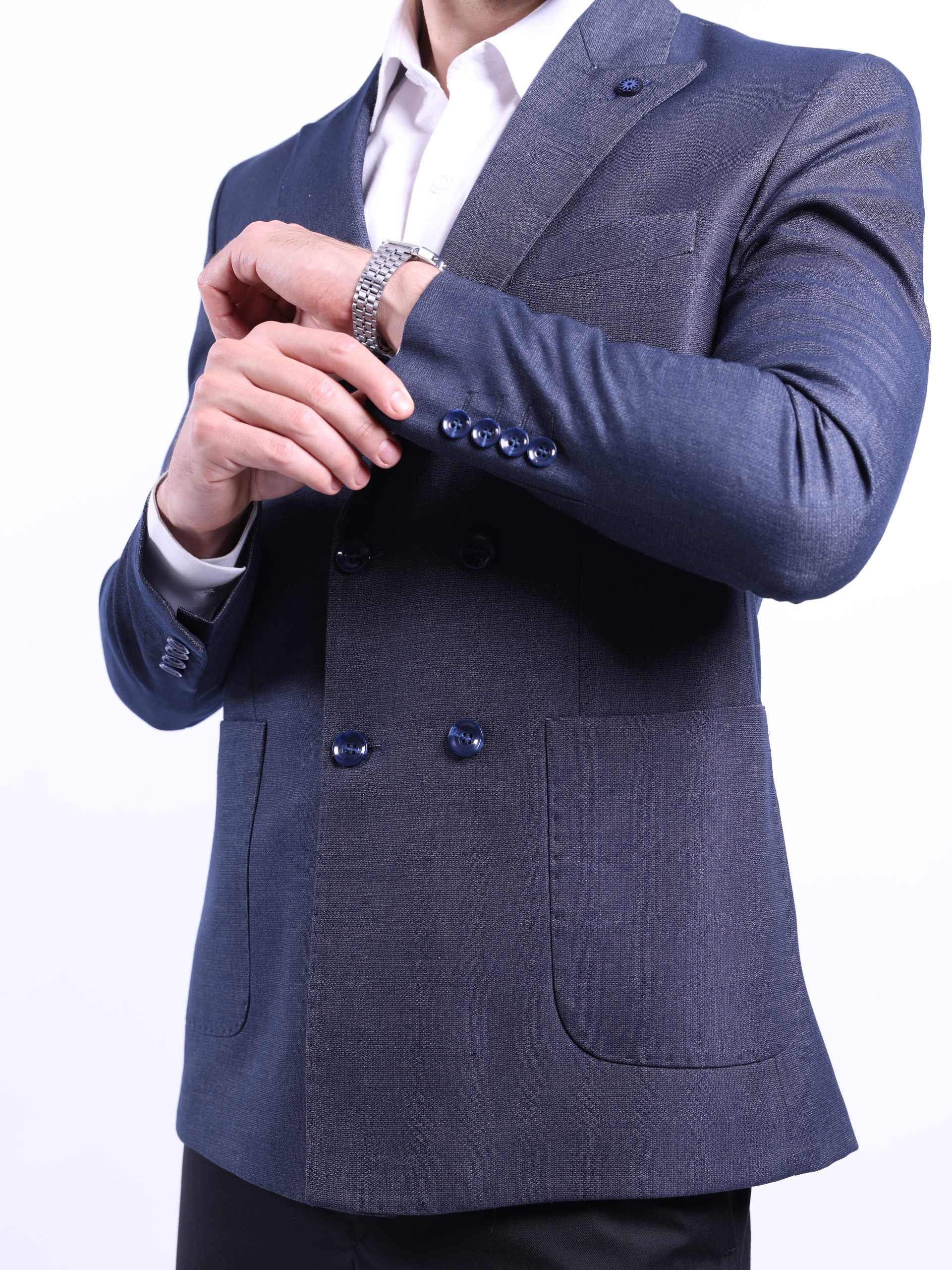 Navy blue double breasted jeans blazer - Image 5