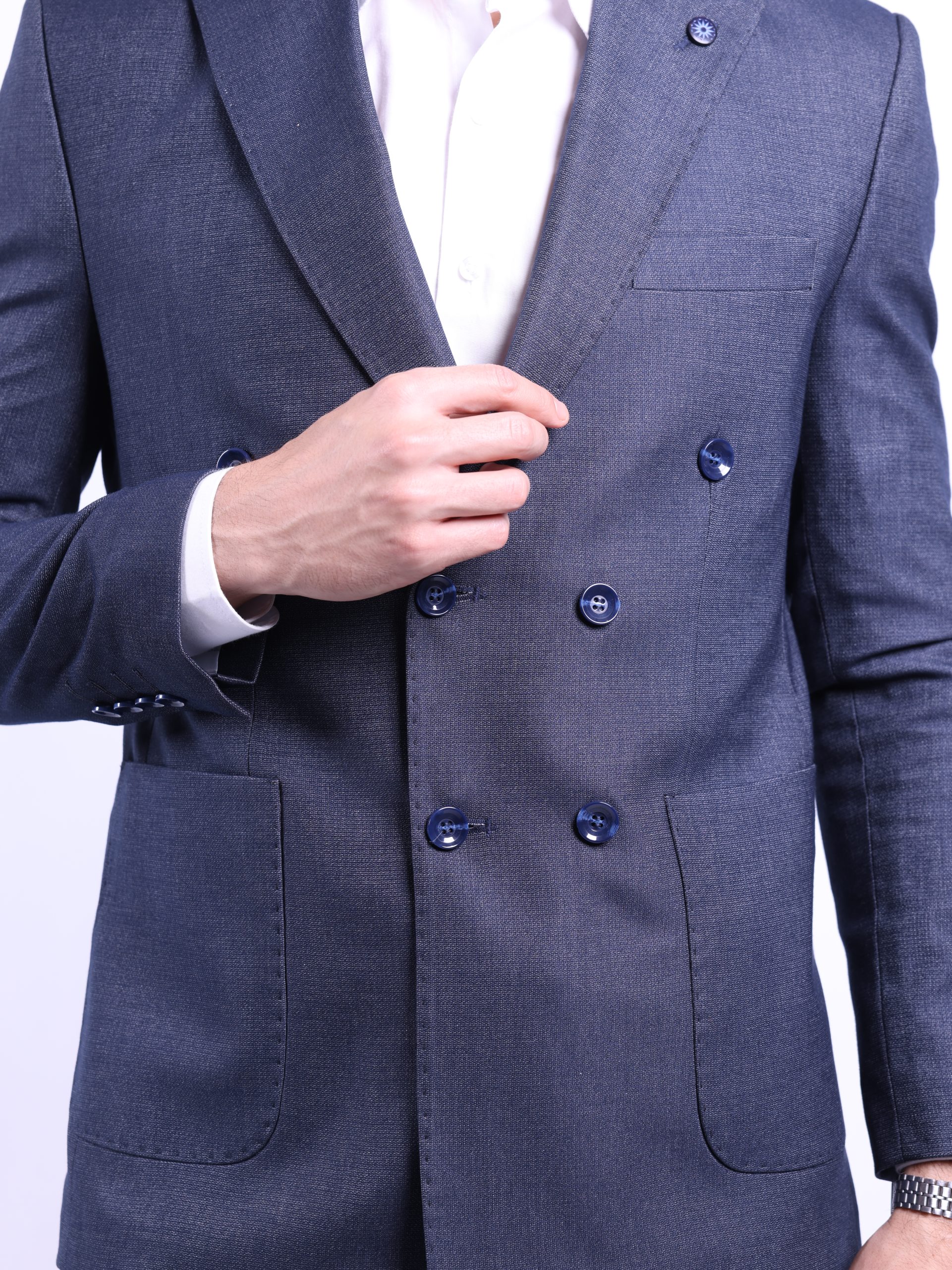 Navy blue double breasted jeans blazer - Image 6