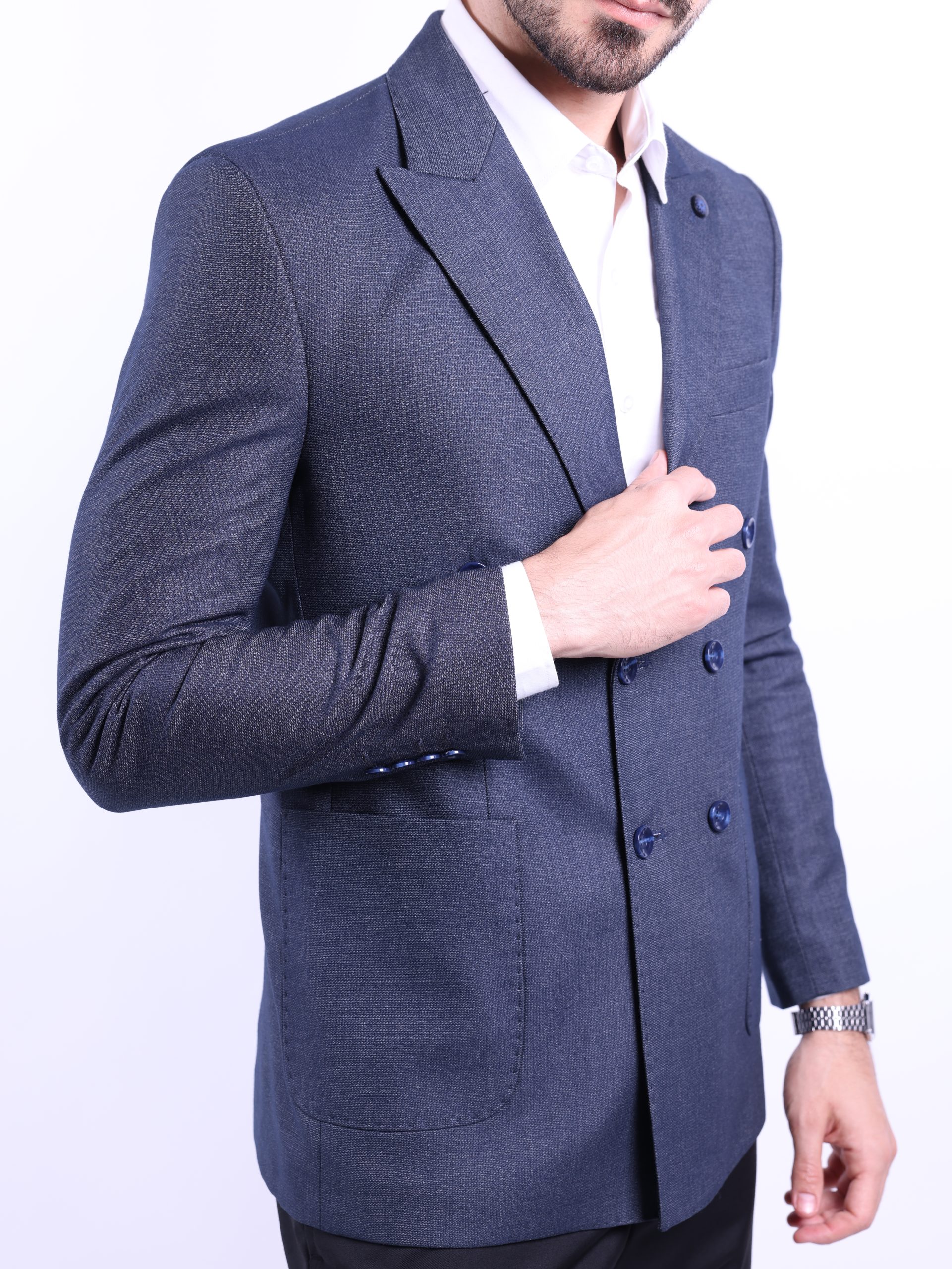 Navy blue double breasted jeans blazer - Image 8