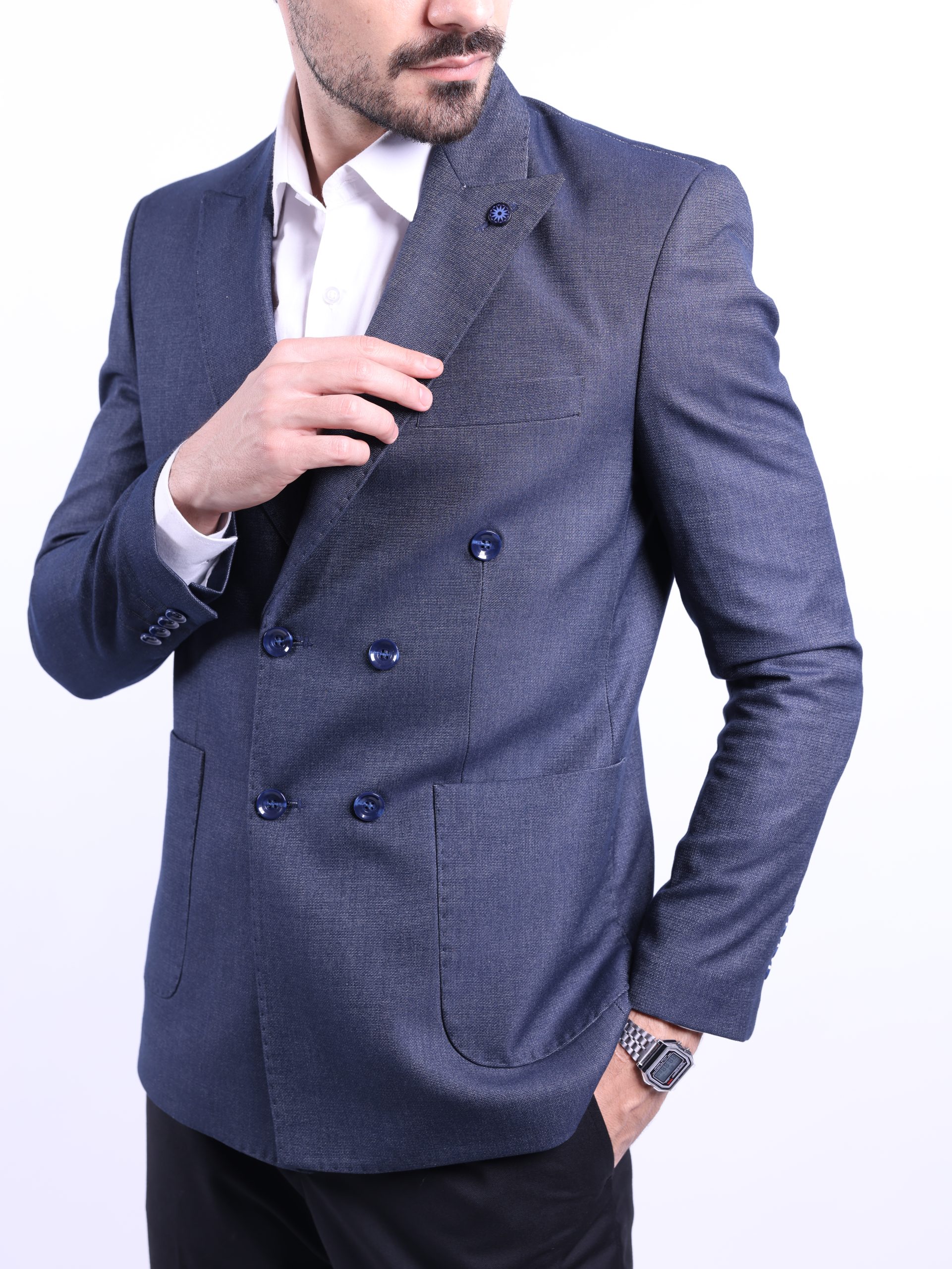 Navy blue double breasted jeans blazer - Image 9